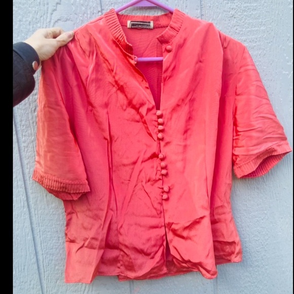 Vintage 80s/90s Kerrybrooke Salmon Pink Button Blouse Top - Picture 3 of 5